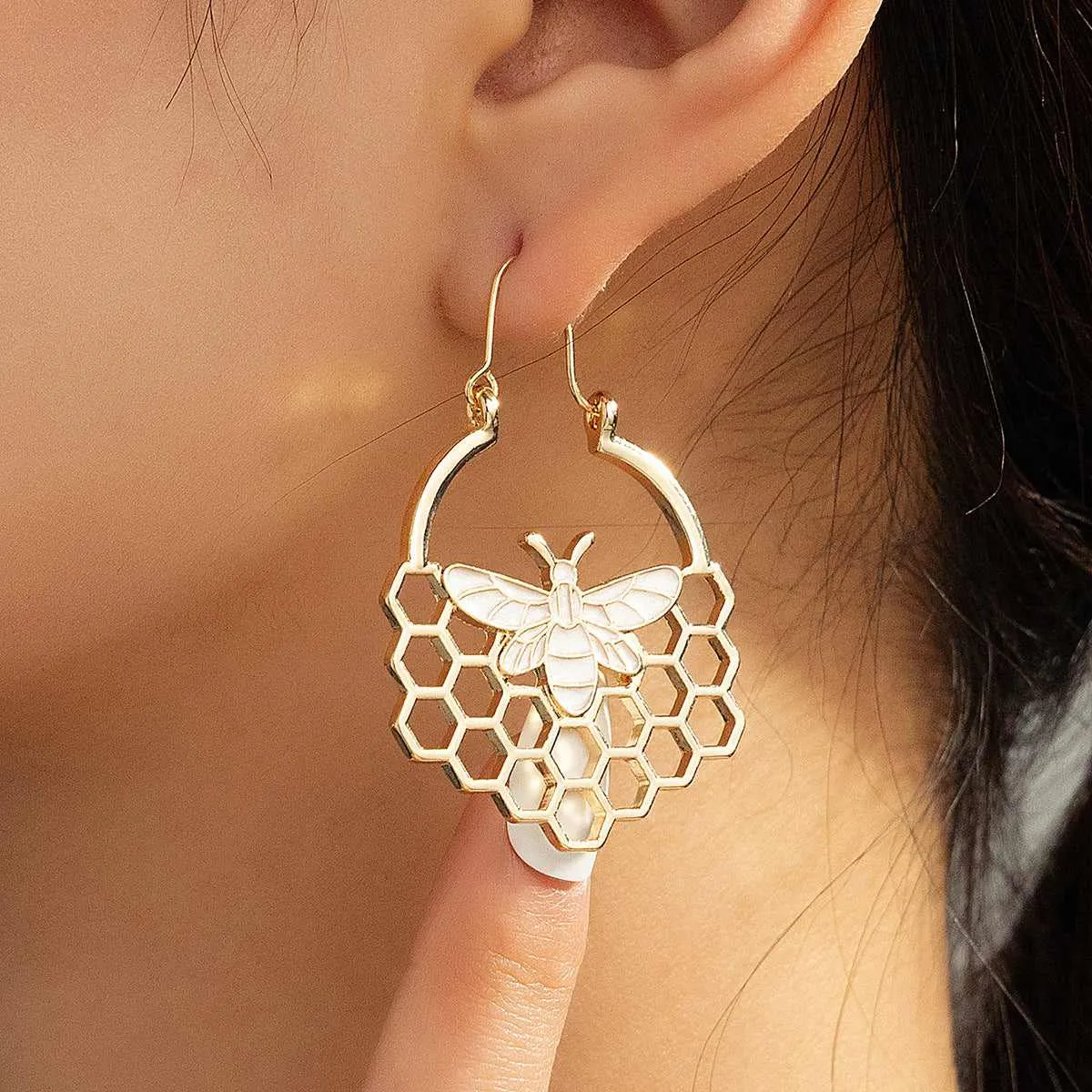 Goldtone Bee Honeycomb Drop Earrings sold by Zulily
