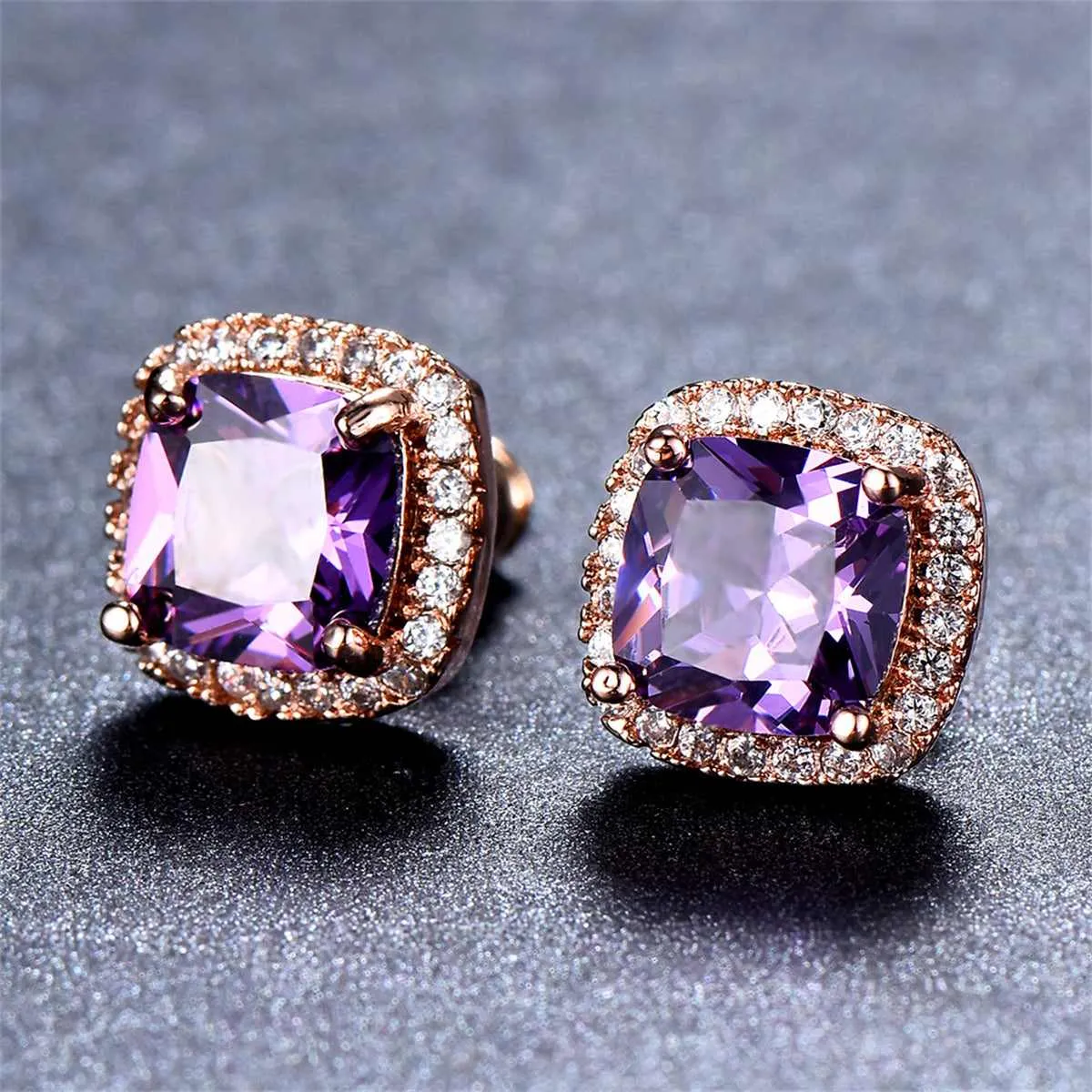Purple Princess Crystal & Rose Goldtone Halo Stud Earrings sold by Zulily product image thumbnail 2