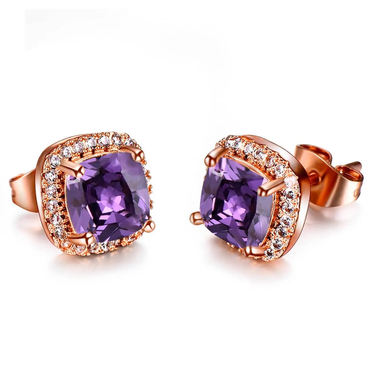 Purple Princess Crystal & Rose Goldtone Halo Stud Earrings sold by Zulily
