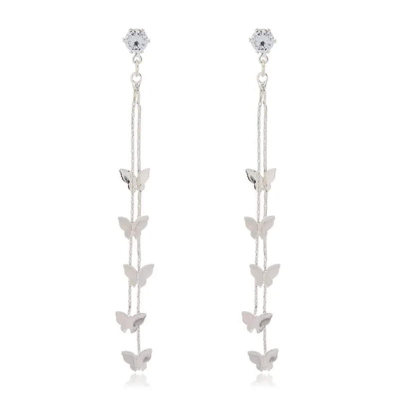 Cubic Zirconia & Silvertone Butterfly Double-Strand Drop Earrings made by Zulily