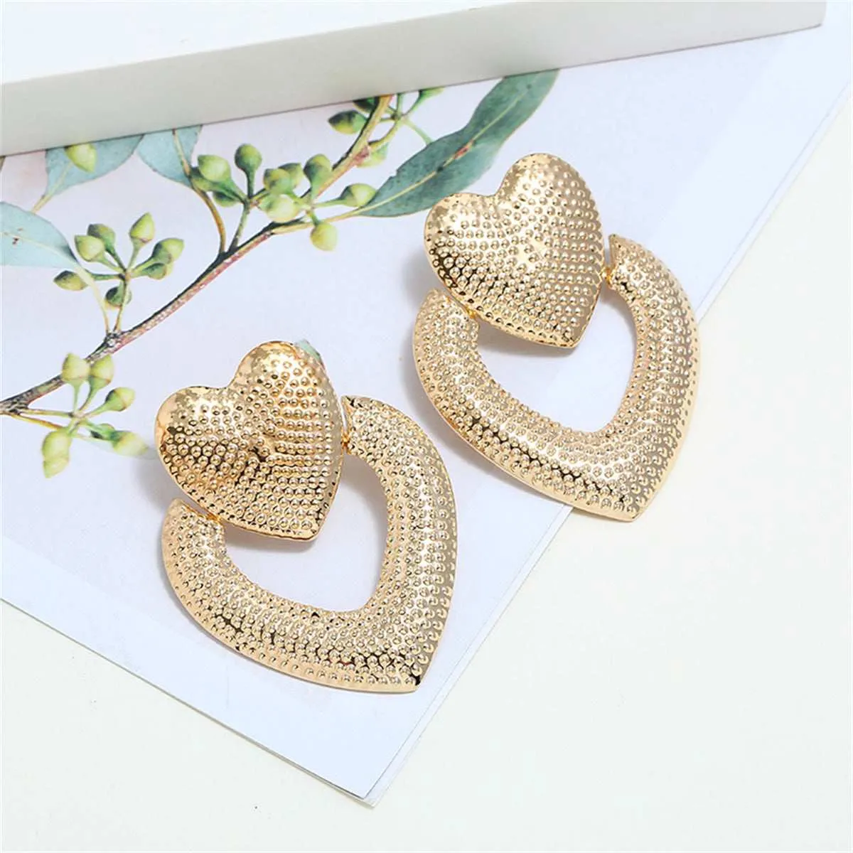 Goldtone Textured Open-Heart Drop Earrings sold by Zulily product image thumbnail 2