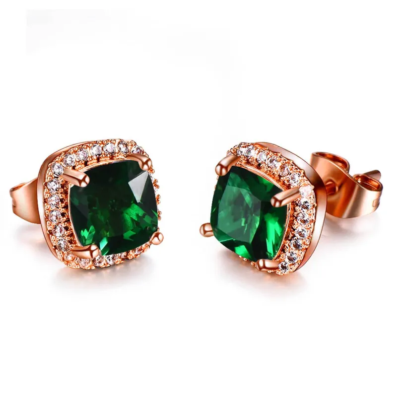 Emerald Princess Crystal & Rose Goldtone Halo Stud Earrings made by Zulily