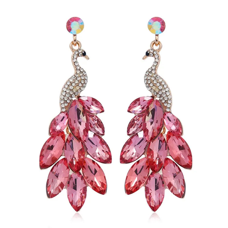 Dark Pink Crystal & Cubic Zirconia Peacock Drop Earrings made by Zulily