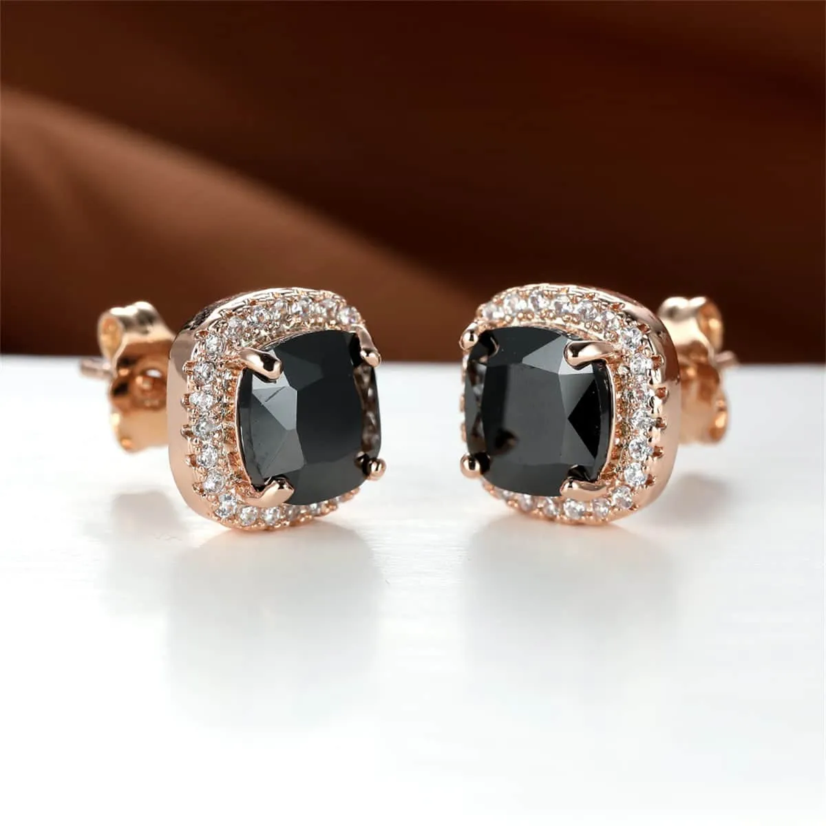 Black Princess Crystal & Rose Goldtone Halo Stud Earrings sold by Zulily product image thumbnail 2
