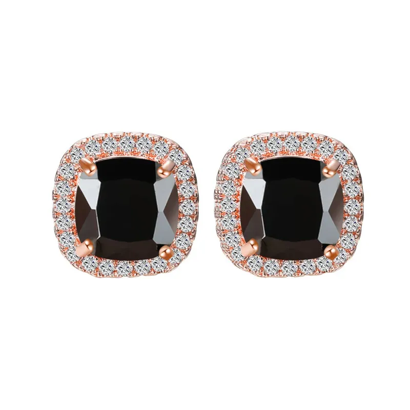 Black Princess Crystal & Rose Goldtone Halo Stud Earrings made by Zulily