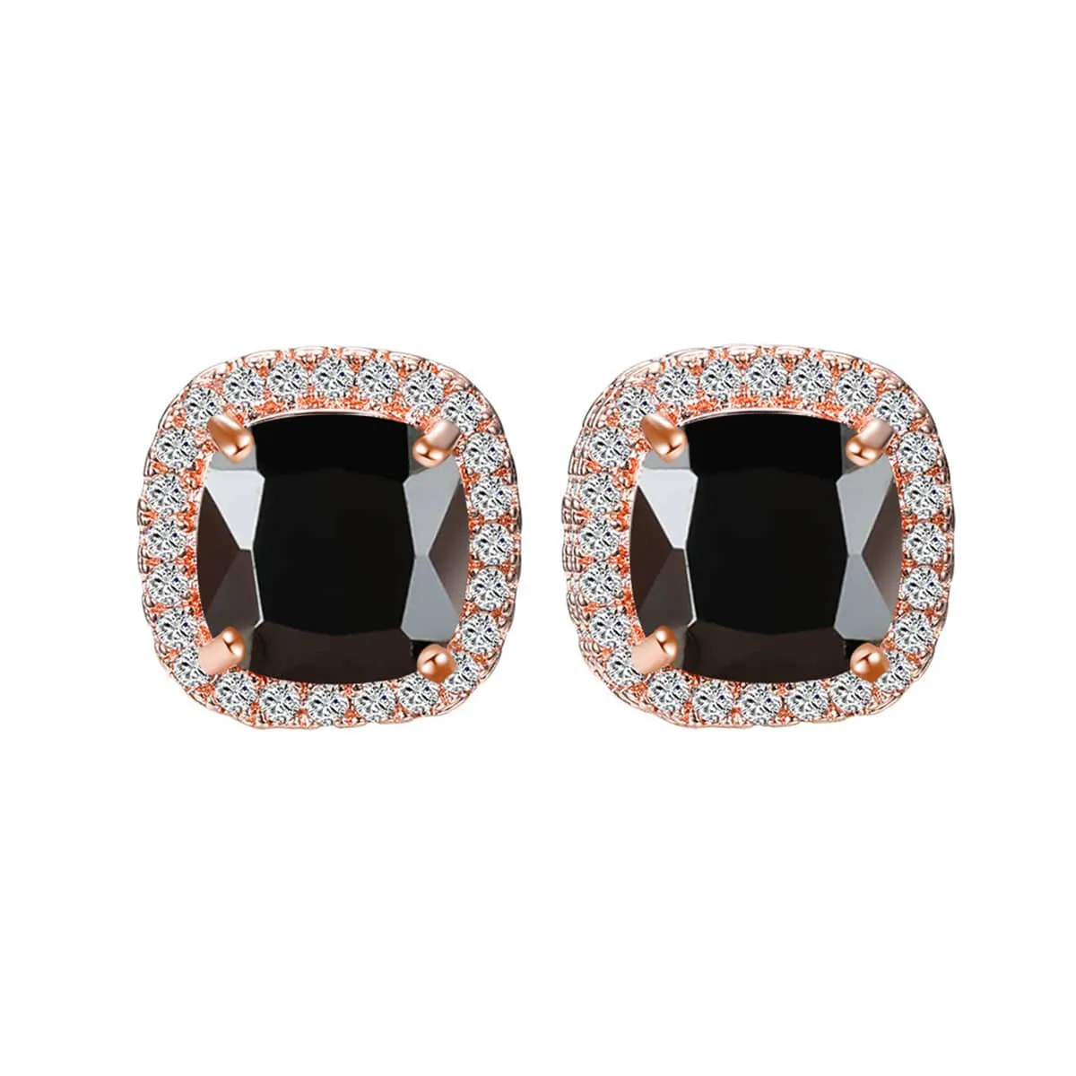 Black Princess Crystal & Rose Goldtone Halo Stud Earrings sold by Zulily