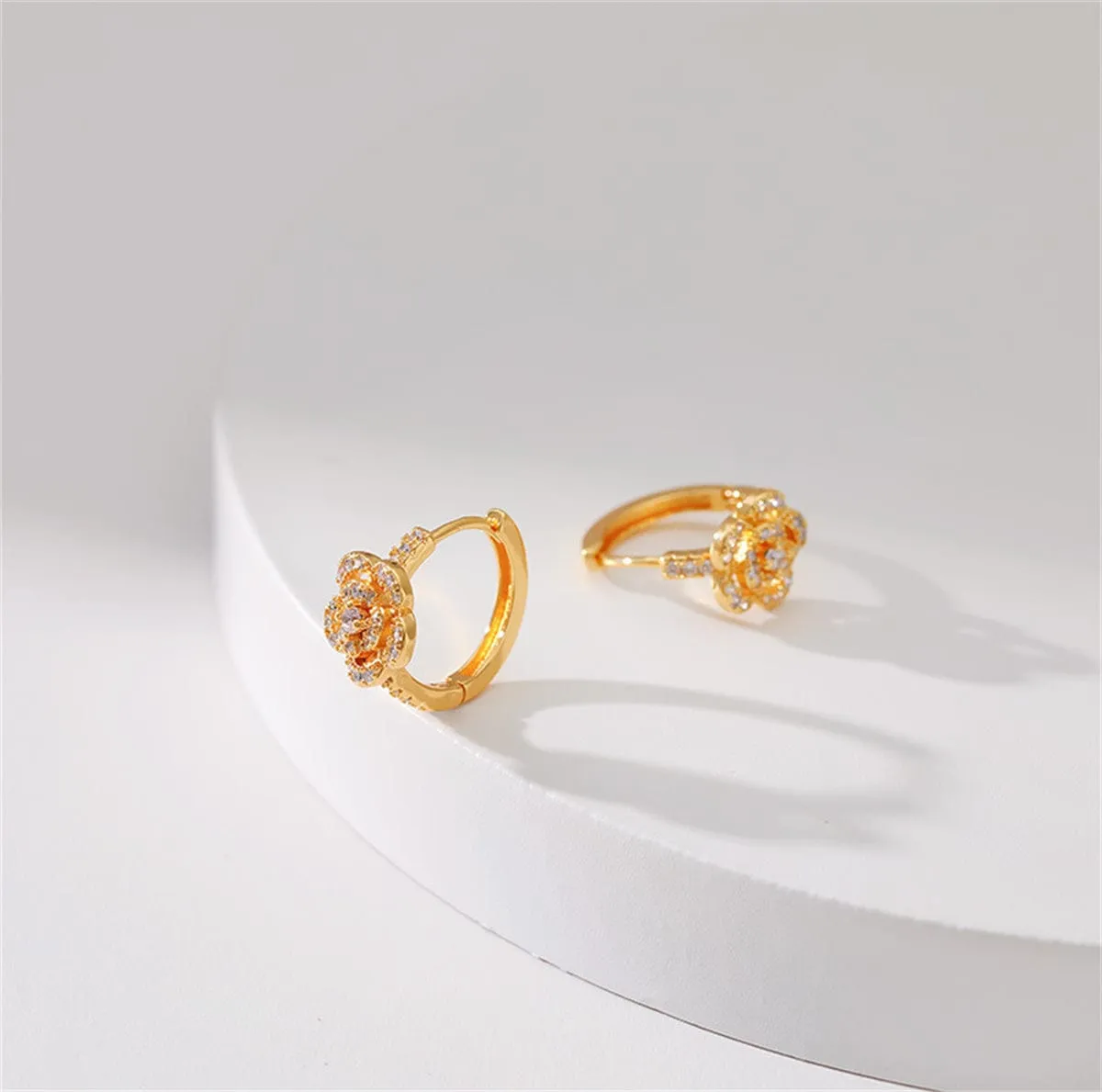 Cubic Zirconia & Goldtone Flower Huggie Earring sold by Zulily product image thumbnail 2