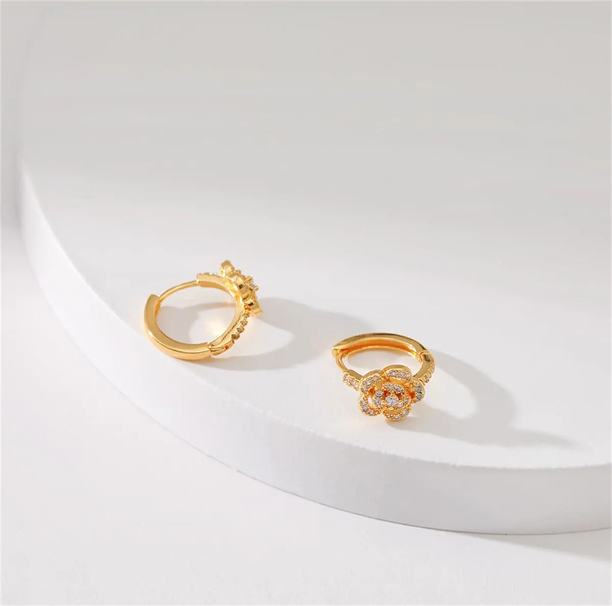 Cubic Zirconia & Goldtone Flower Huggie Earring sold by Zulily product image thumbnail 3