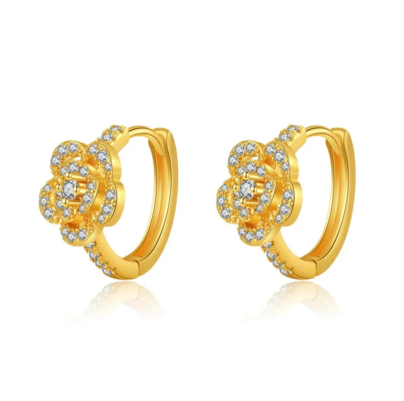 Cubic Zirconia & Goldtone Flower Huggie Earring made by Zulily