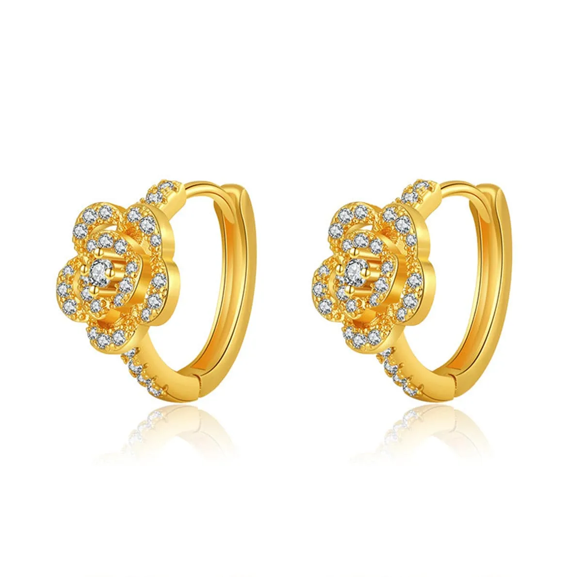 Cubic Zirconia & Goldtone Flower Huggie Earring sold by Zulily