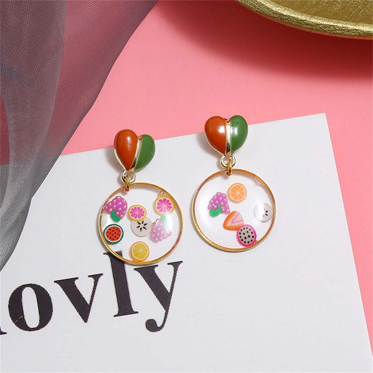 Red Enamel & Resin Heart Fruit Drop Earrings sold by Zulily product image thumbnail 2