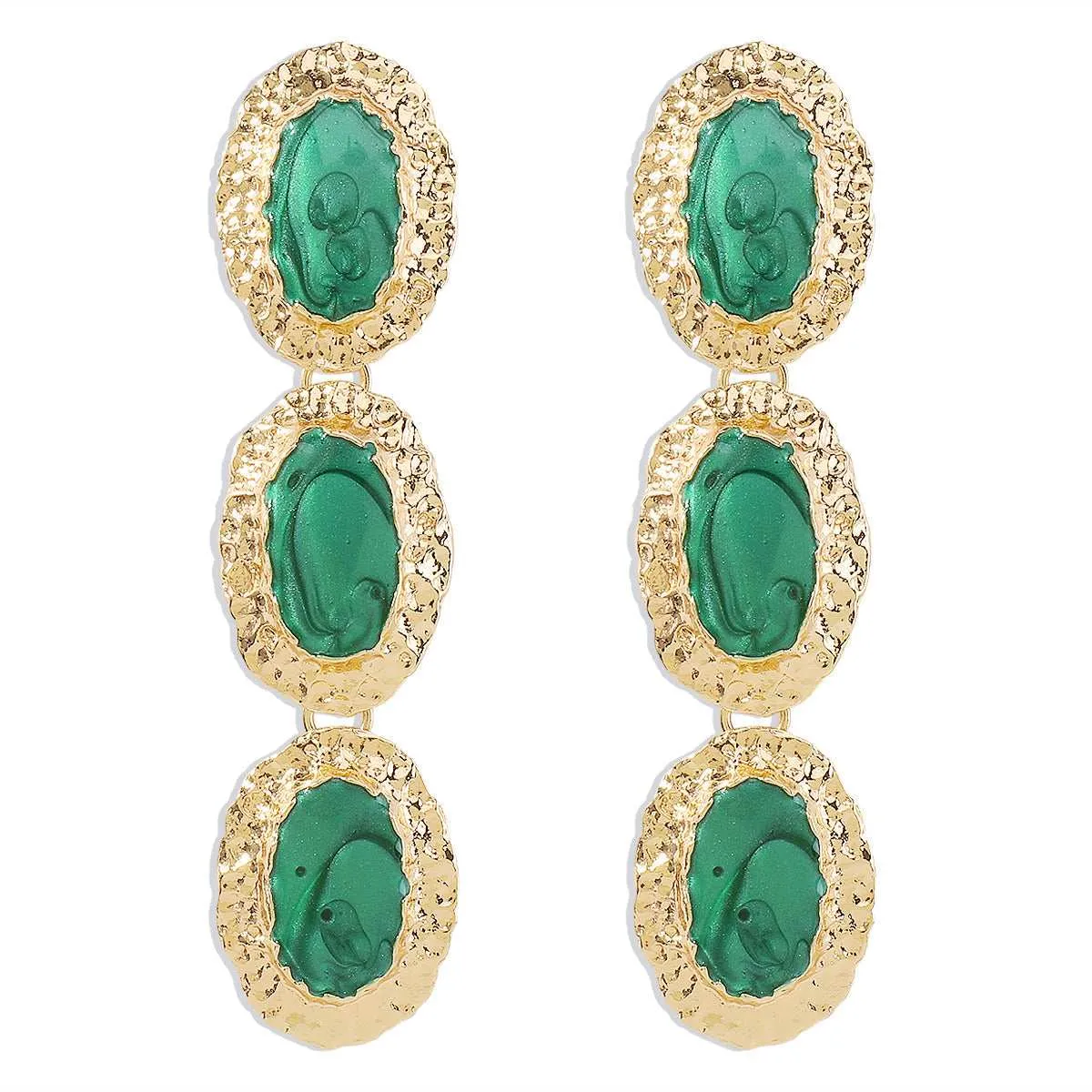 Green Enamel & Goldtone Textured Oval Trio Drop Earrings sold by Zulily product image thumbnail 3