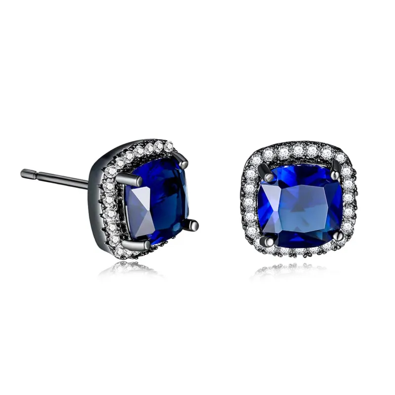 Navy Princess Crystal & Blacktone Halo Stud Earrings made by Zulily