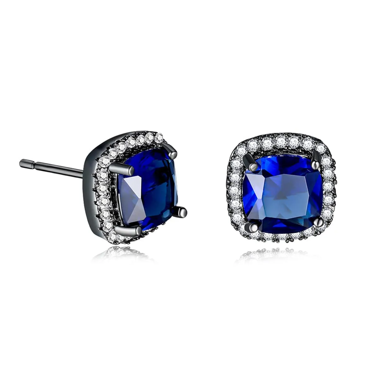Navy Princess Crystal & Blacktone Halo Stud Earrings sold by Zulily