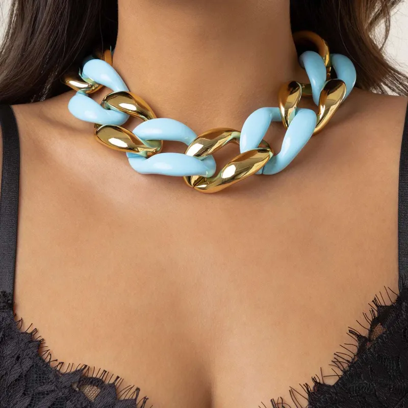 Sky Blue Resin & Goldtone Chunky Curb Chain Necklace made by Zulily