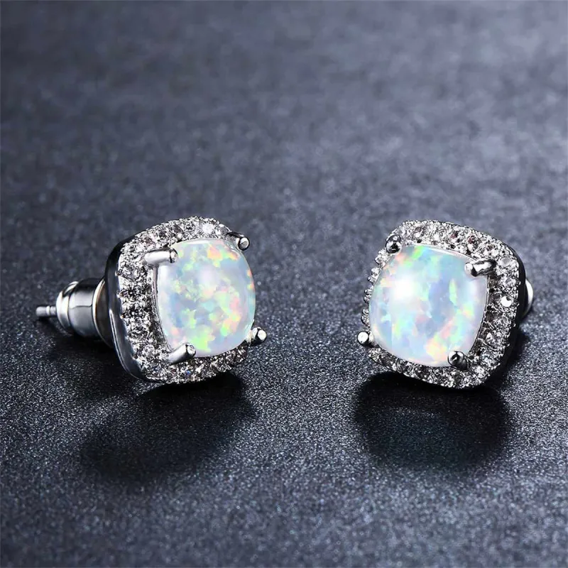 Princess Opal & Cubic Zirconia Silvertone Halo Stud Earrings made by Zulily