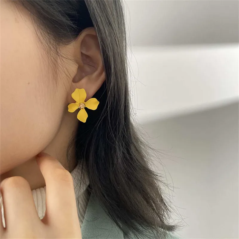 Yellow Enamel & Goldtone Four-Petal Flower Stud Earrings made by Zulily