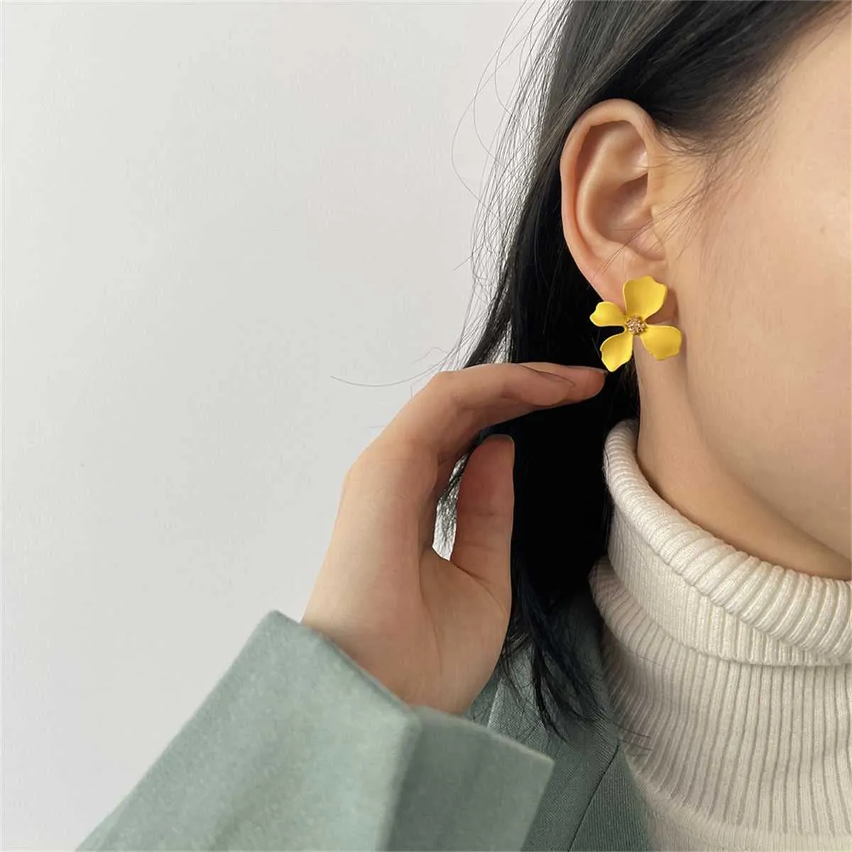 Yellow Enamel & Goldtone Four-Petal Flower Stud Earrings sold by Zulily product image thumbnail 2
