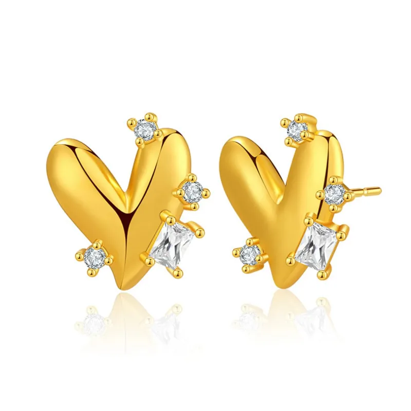 Crystal & Cubic Zirconia Goldtone Heart Stud Earrings made by Zulily
