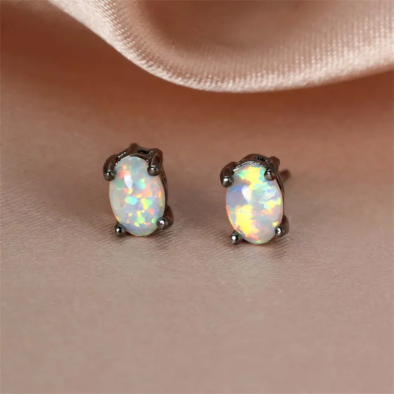 White Opal & Black-Tone Oval Stud Earrings made by Zulily