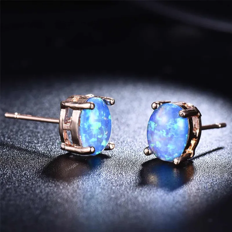 Blue Egg Opal & Goldtone Stud Earrings made by Zulily