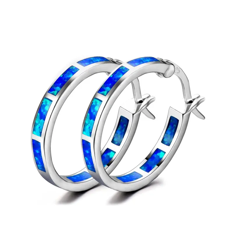 Blue Opal & Silvertone Block Channel Hoop Earrings made by Zulily