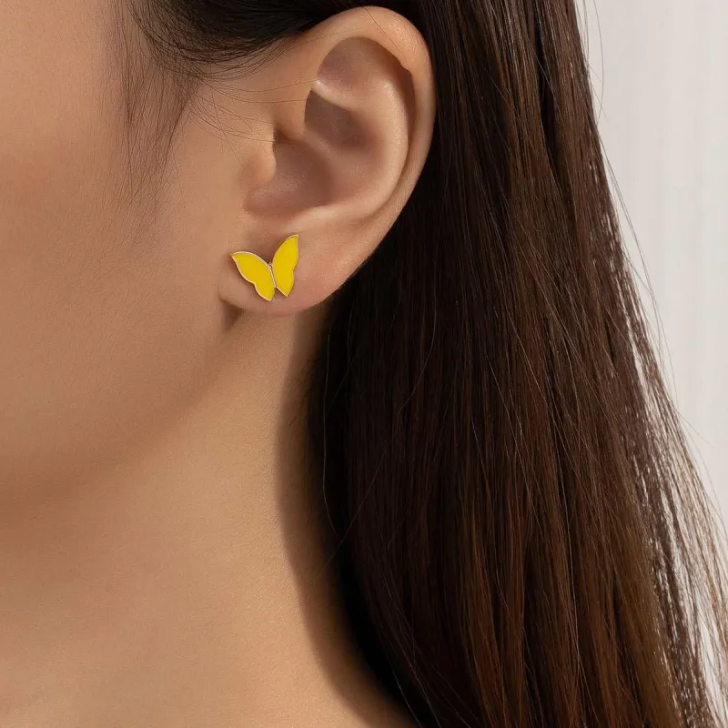 Yellow Enamel & Goldtone Butterfly Stud Earrings made by Zulily