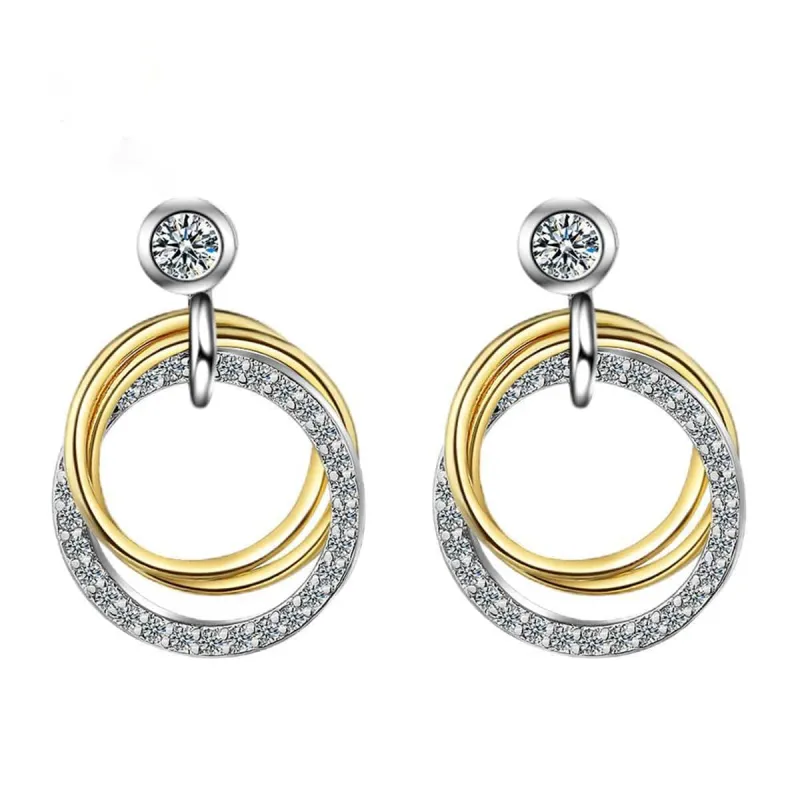 Cubic Zirconia & Two Tone Triple Circle Drop Earrings made by Zulily