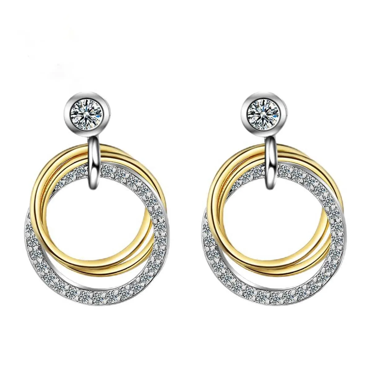 Cubic Zirconia & Two Tone Triple Circle Drop Earrings sold by Zulily
