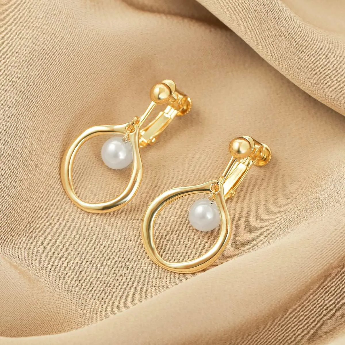 Pearl & Goldtone Openwork-Center Huggie Earrings sold by Zulily product image thumbnail 3