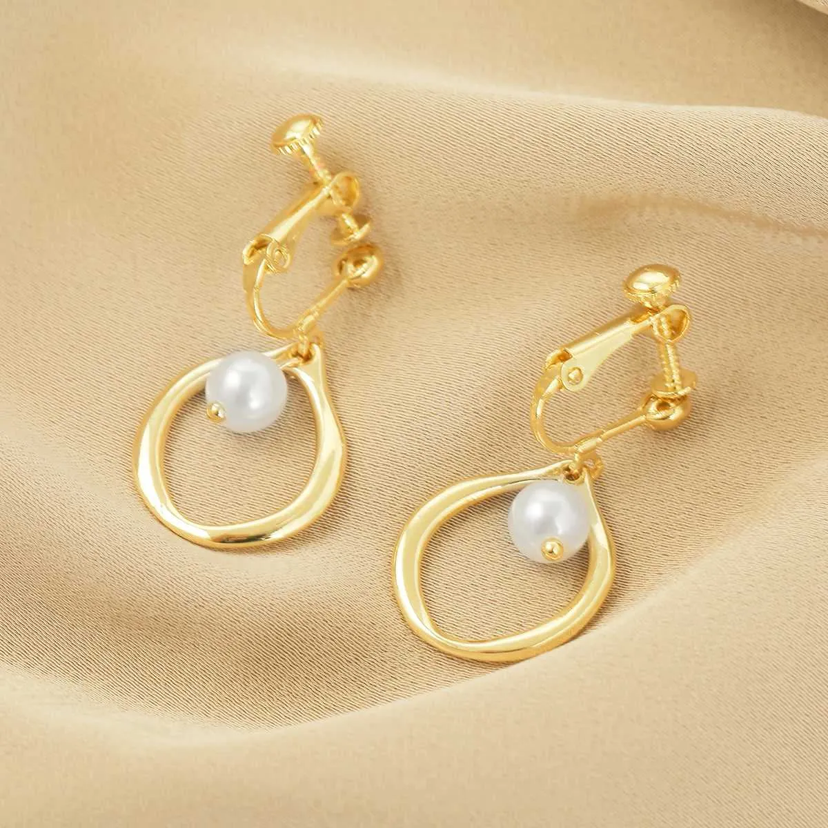 Pearl & Goldtone Openwork-Center Huggie Earrings sold by Zulily product image thumbnail 2