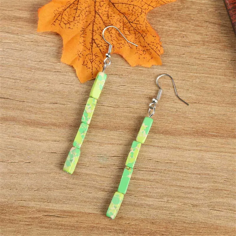 Green Howlite & Silvertone Cylinder Bead Drop Earrings made by Zulily