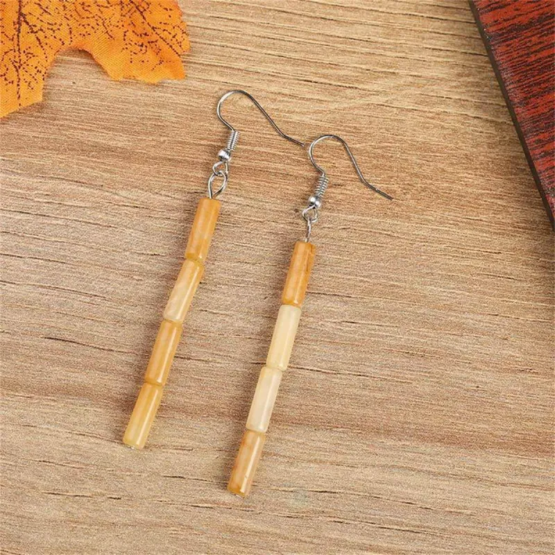 Yellow Quartz & Silvertone Cylinder Bead Drop Earrings made by Zulily