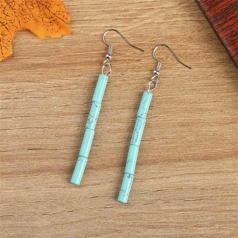 Turquoise & Silvertone Cylinder Bead Drop Earrings made by Zulily