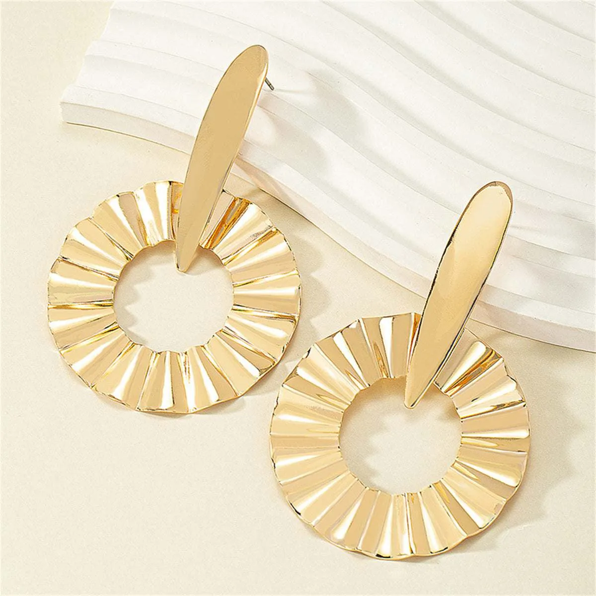 Goldtone Open Lotus Leaf Drop Earrings sold by Zulily product image thumbnail 3