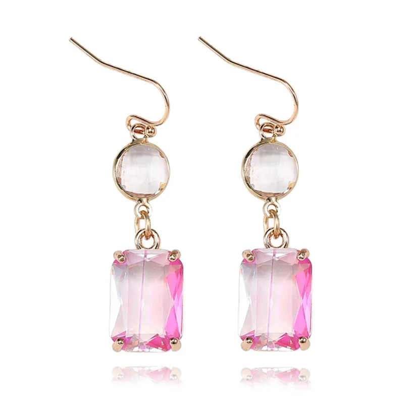 Light Pink Crystal & Goldtone Round Rectangle Drop Earrings made by Zulily