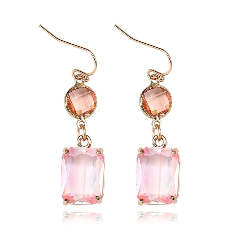 Pink Crystal & Goldtone Round Rectangle Drop Earrings made by Zulily