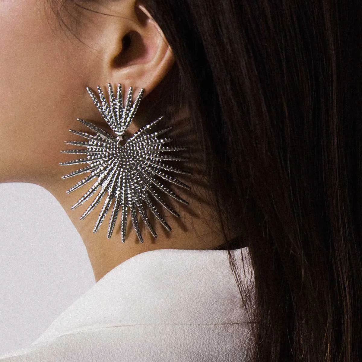 Silvertone Heart Burst Drop Earrings sold by Zulily product image thumbnail 2