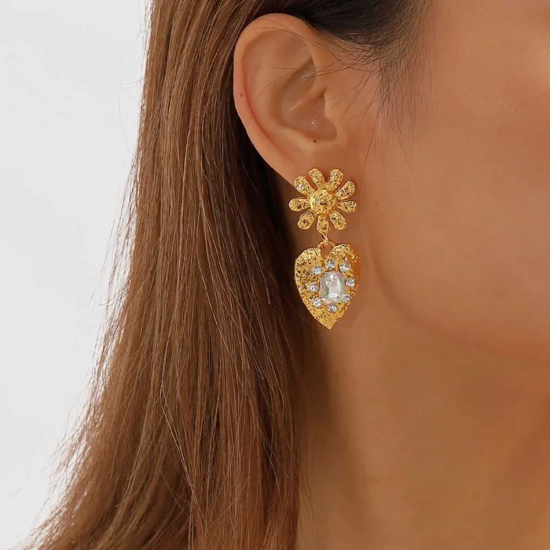 Crystal & Goldtone Flower Heart Drop Earrings made by Zulily