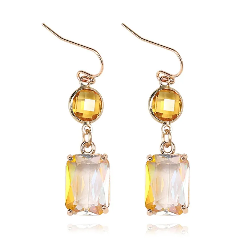 Yellow Crystal & Goldtone Round Rectangle Drop Earrings made by Zulily
