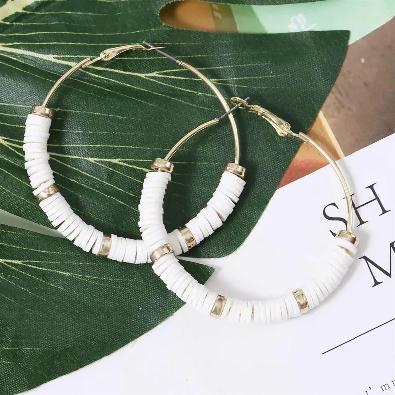 White Polymer Clay & Goldtone Hoop Earrings made by Zulily