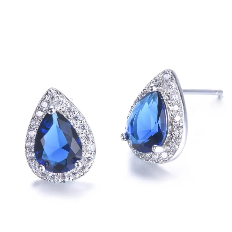 Blue Crystal & Cubic Zirconia Silvertone Teardrop Cushion Stud Earrings made by Zulily