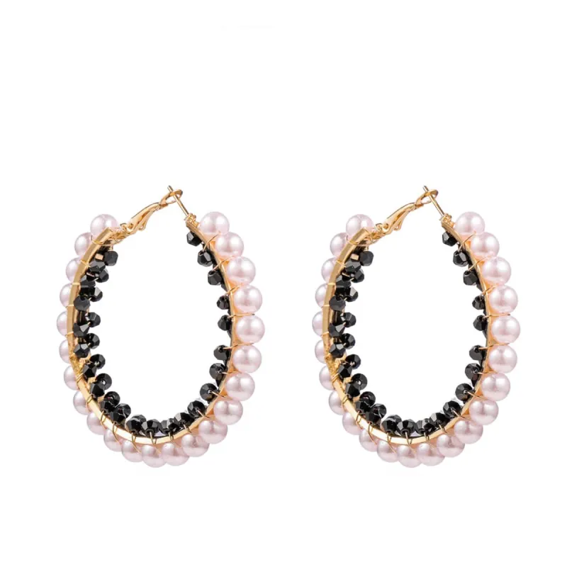 Black Acrylic & Pearl Goldtone Hoop Earrings made by Zulily