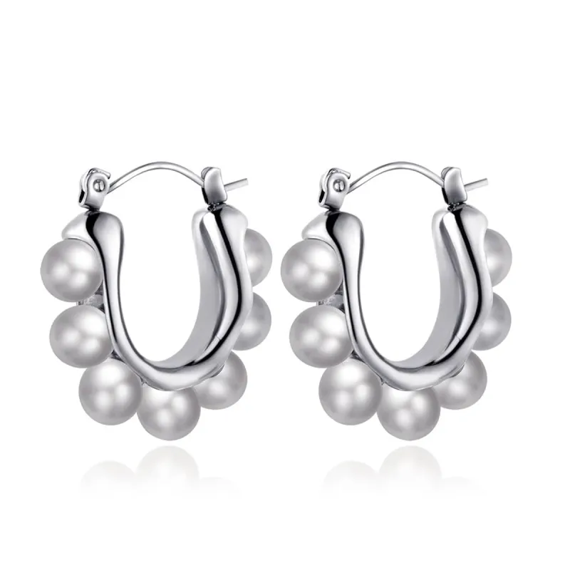 Pearl & Silvertone U-Shaped Huggie Earrings made by Zulily
