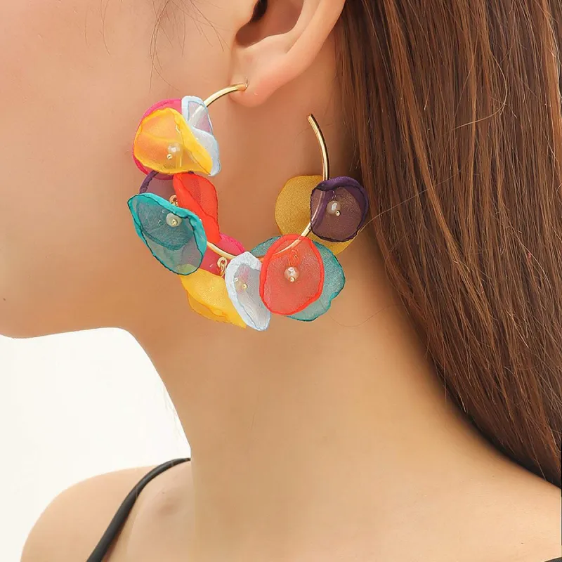 Multicolor Polyster & Acryic Goldtone Pastel Petal Hoop Earrings made by Zulily