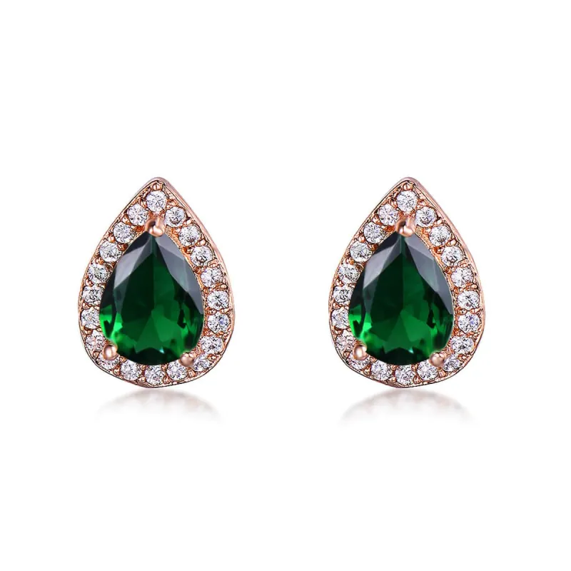 Green Crystal & Cubic Zirconia Rose Goldtone Halo Teardrop Stud Earrings made by Zulily