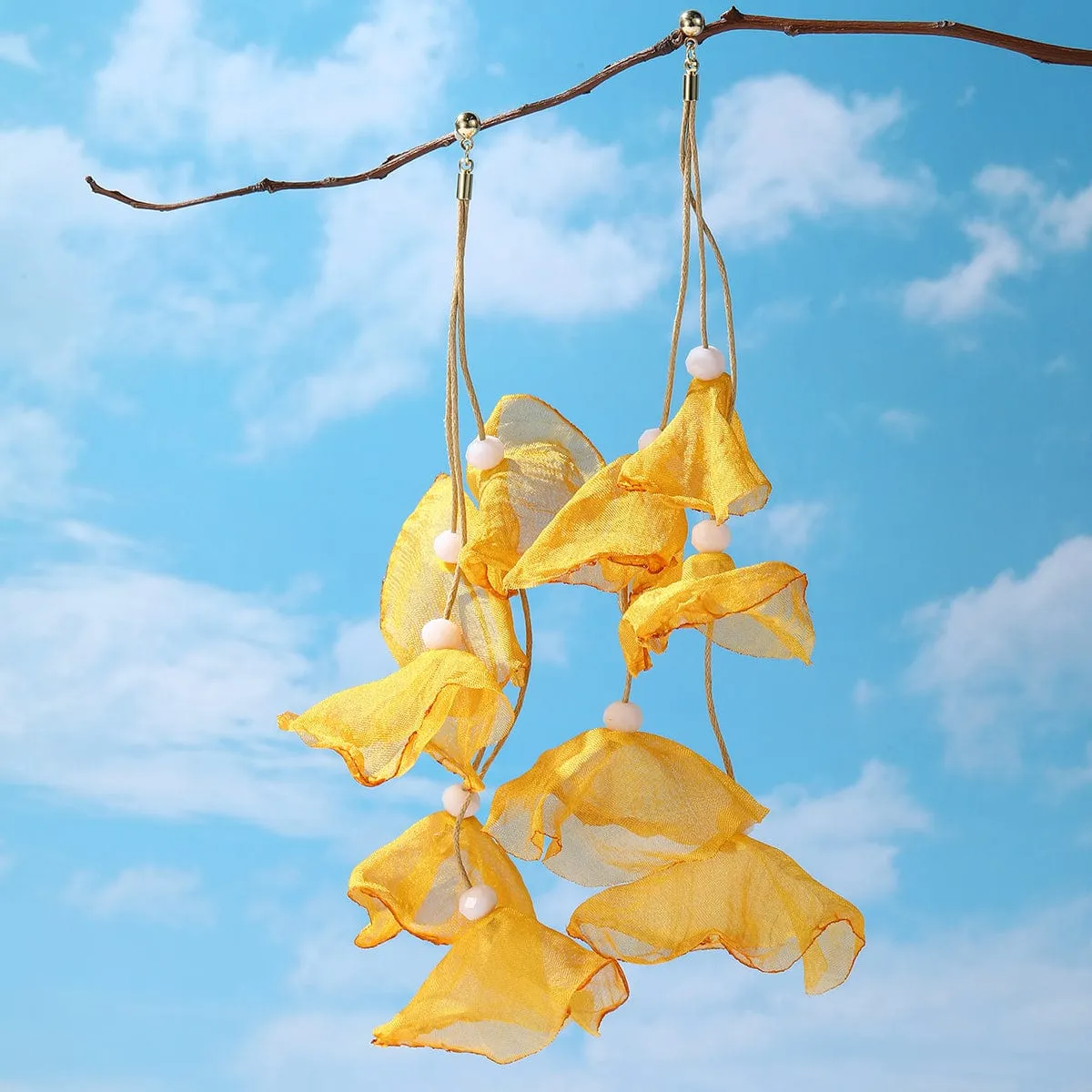 Yellow Polyster & Goldtone Five-Petal Drop Earrings sold by Zulily product image thumbnail 2