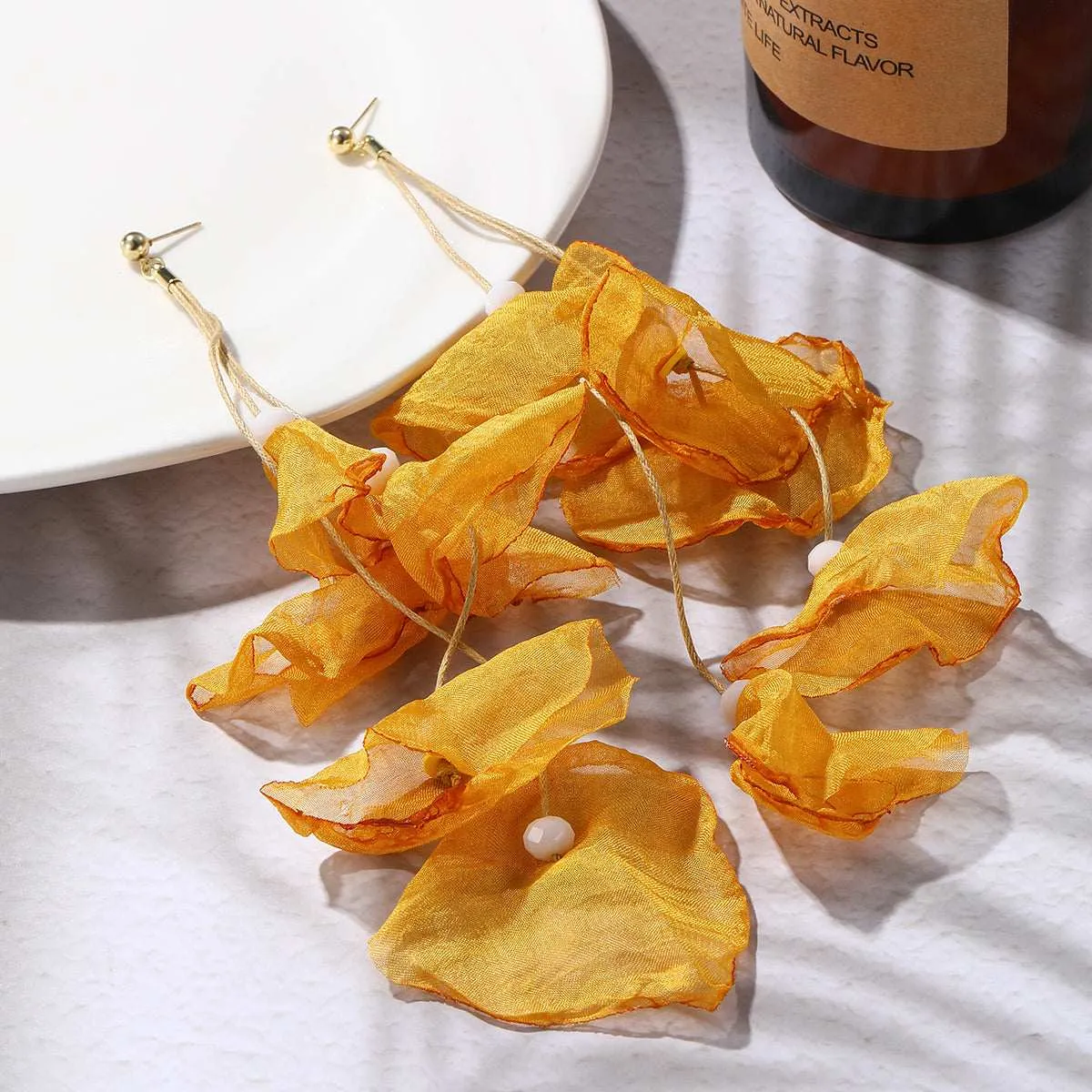 Yellow Polyster & Goldtone Five-Petal Drop Earrings sold by Zulily product image thumbnail 3