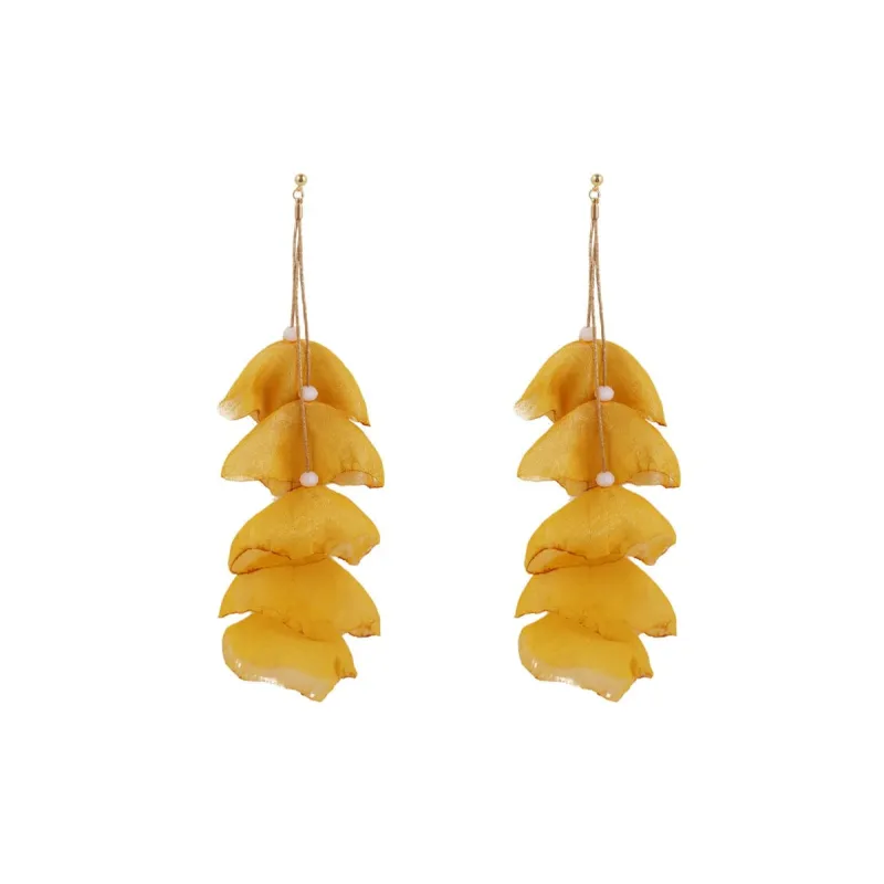 Yellow Polyster & Goldtone Five-Petal Drop Earrings made by Zulily