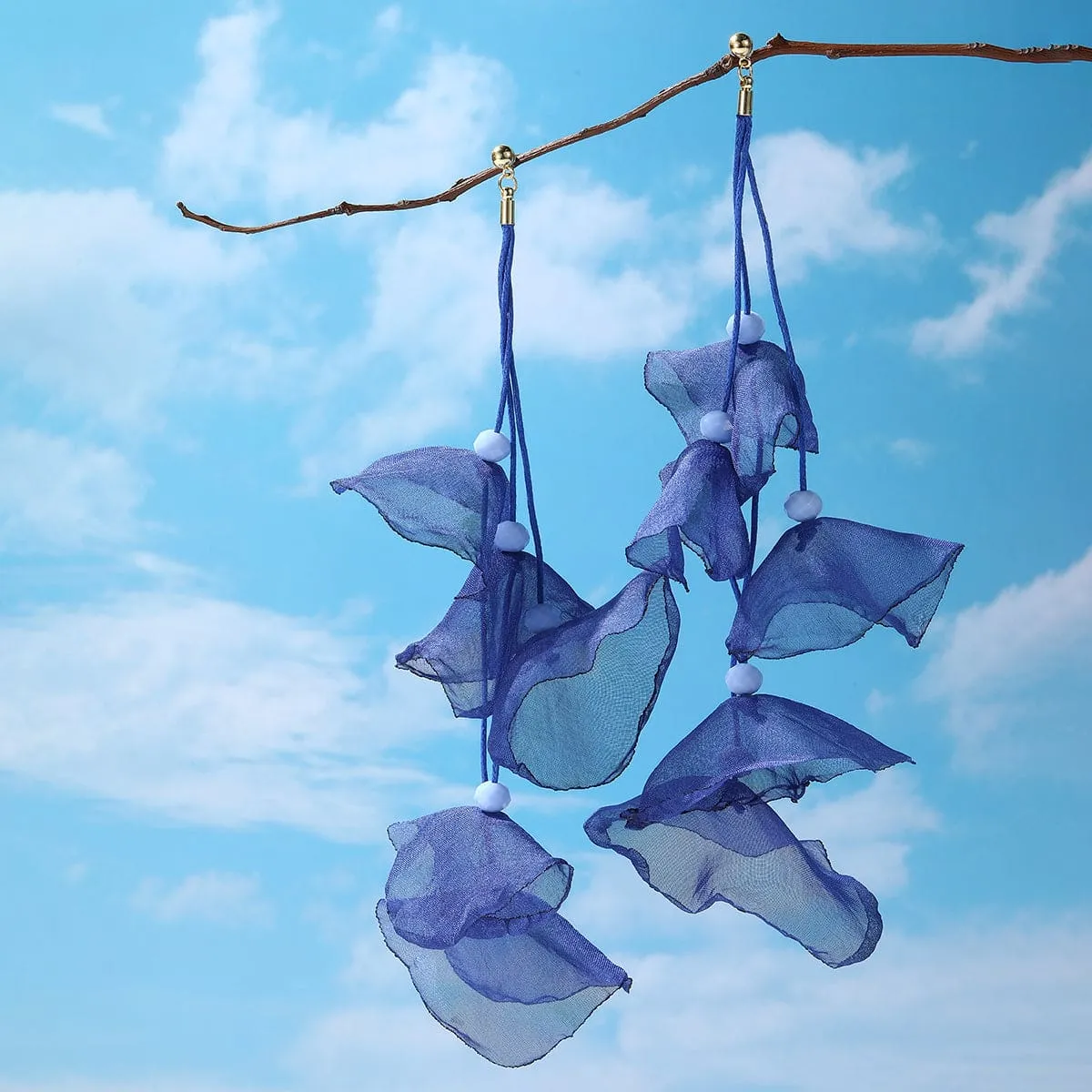 Blue Polyster & Acrylic Goldtone Five-Petal Drop Earrings sold by Zulily product image thumbnail 3